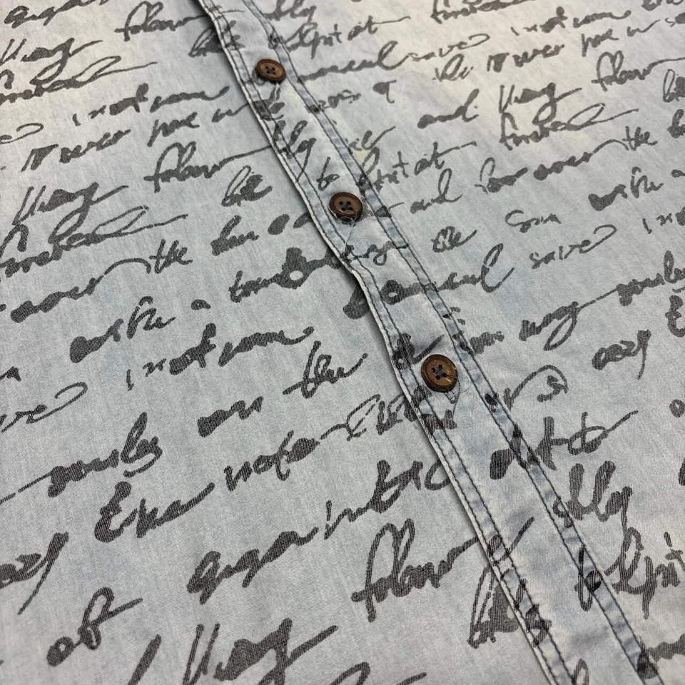 Akademiks Button Up Shirt Mens XL Faded Blue Script Punk Skater Streetwear - Image 2 of 4