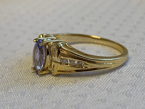 14K Yellow Gold Ring 3.3g Fine Jewelry Sz 6.75 Band Purple Stone Diamond Accent - Picture 14 of 18