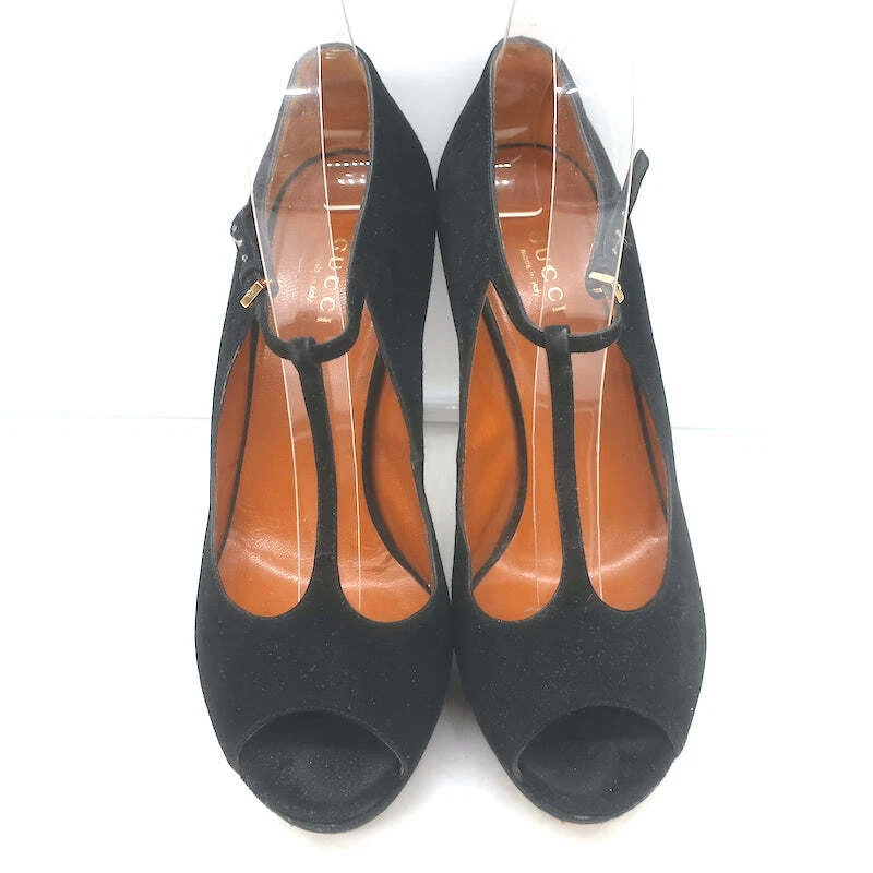 Zapatos de salón Gucci Betty con correa en T plataforma gamuza negra talla 37,5 tacón Peep Toe Foto 4 de 4