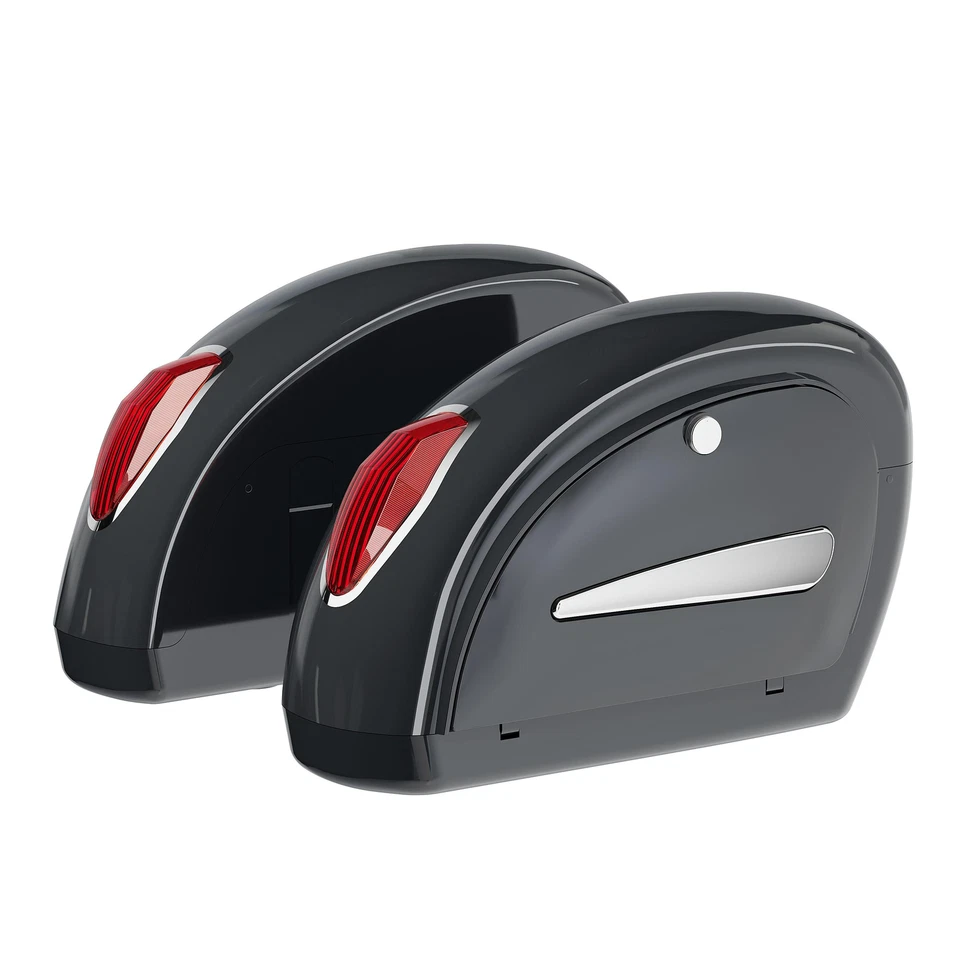 For Road King Street Glide Motorcycle Luggage Trunk Hard SaddleBags w/ Lights — 第 2/4 张图片