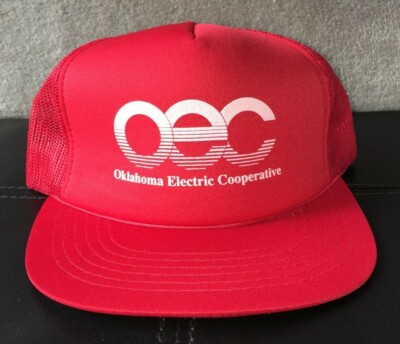 NEW Vtg Oklahoma Electric Cooperative OEC Red Trucker Hat Cap Energy Electricity