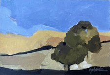 Tableau original paysage nuages et champs sur papier aquarelle signé beaux-arts