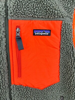 Patagonia Retro-X Green Orange Mens Sz Small Deep Pile Full Zip Up