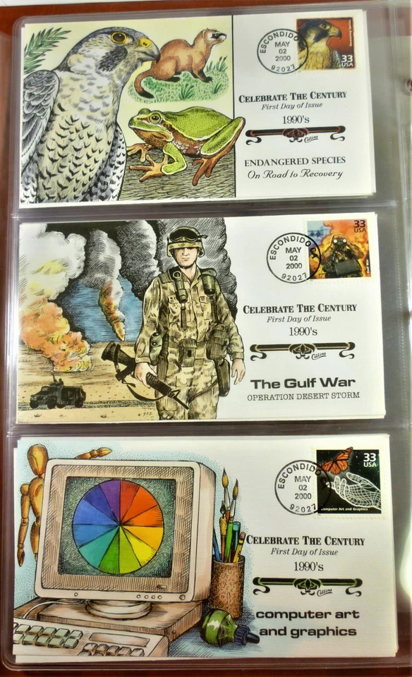 2000 CELEBRATE THE CENTURY 1990'S 15 Collins Hand Painted First Day Covers - Image 2 of 4