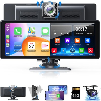 10,26'' Touchscreen 4K Auto Wireless CarPlay Android Auto Dash Cam DVR Dual Lens