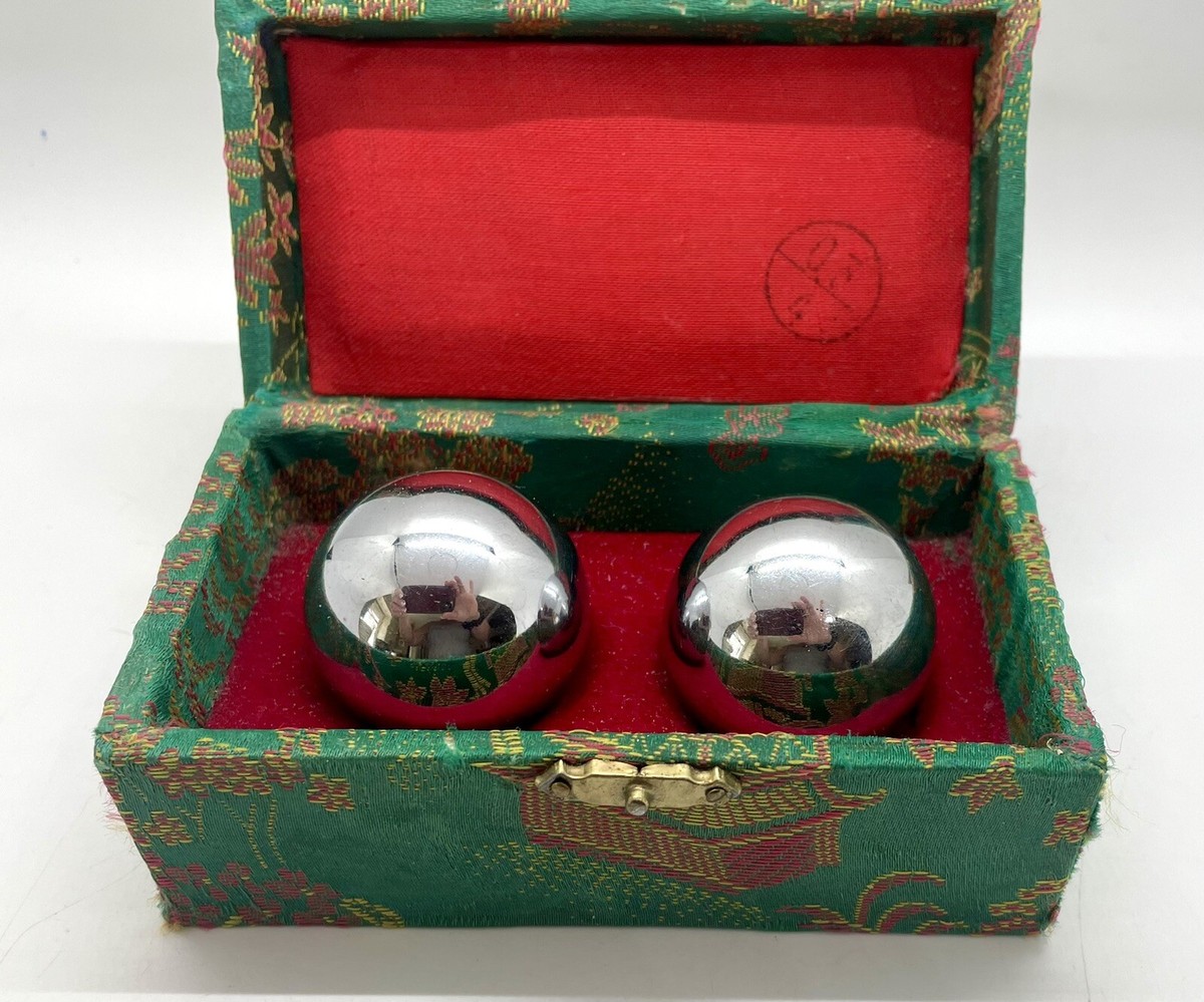 Vintage Chinese Baoding Balls in box Metal Exercise Balls