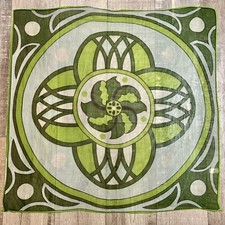 Vintage 60  s Japan Vinyl Scarf Lime Avocado Green Flower Leaves MCM 21  X 21  