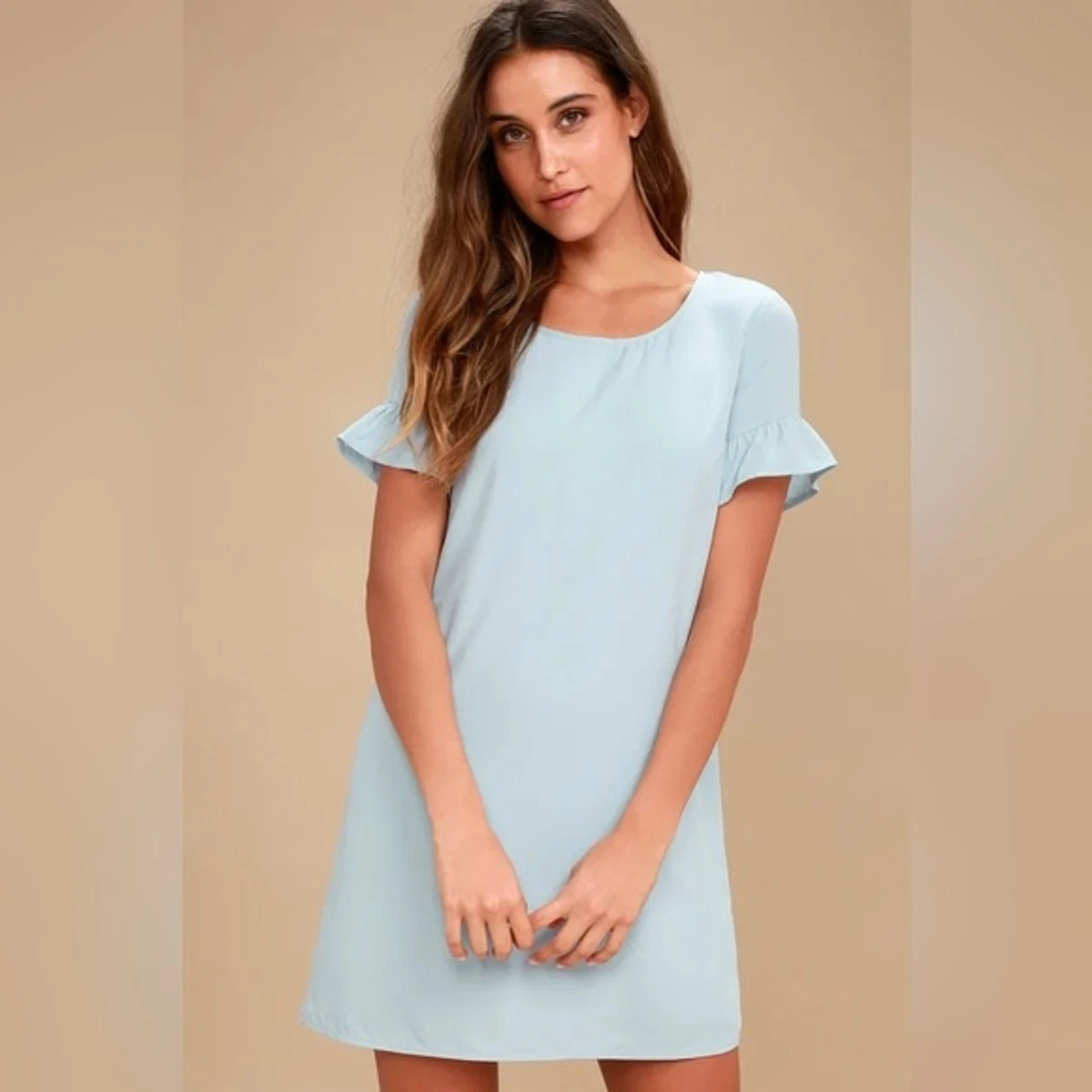 Powder blue shift clearance dress