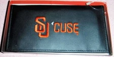 Checkbook Cover SYRACUSE Black Leather embroidered Deluxe NEW Checkbook Wallet