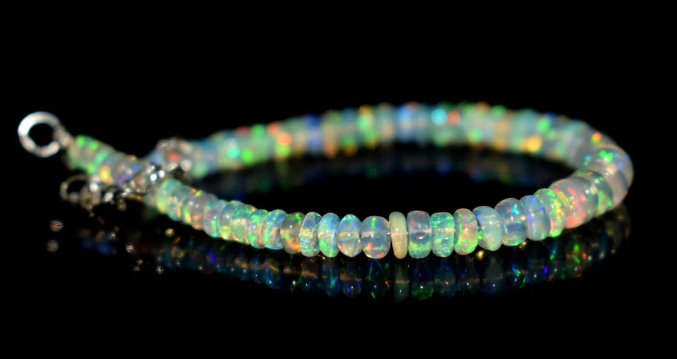 925 Sterlingsilber Natürlich Äthiopische Opal Edelstein Perlen 7 " Armband F1730 - Bild 3 von 4