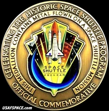 SPACE SHUTTLE COMMEMORATIVE NASA COIN-MEDALLION CONTAINING FLOWN SHUTTLE METAL