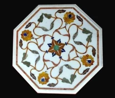 16” Handmade Pietra Dura Marble Inlay Table Top –Decorative Home Accent Art Work