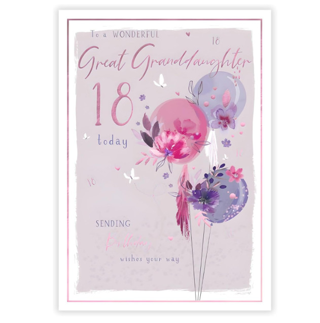 Birthday Card GREAT GRANDDAUGHTER 18th 18. *9-inch pink-foiled card, with pages*