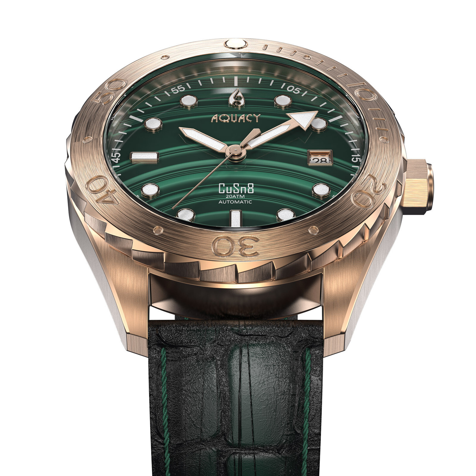Aquacy Bronze  Men's Malachite  Dial Watch Automatic 200M Miyota Movement