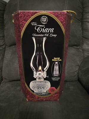 Lamplight Farms Tiara Glass Hurricane Oil Lamp 13'' With Oil  in Original Box