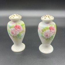 Nippon Salt  Pepper Shakers HandPainted Japan Pink Roses w/Gold 1912-1918