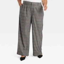 NWT AVA  VIV Gray Plaid High Rise Wide Leg Trousers Pants Size 26