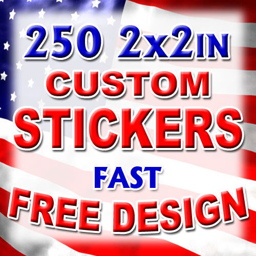 250 2x2 Custom Printed Full Color Outdoor Vinyl Car Bumper Sticker Decal Die Cut - Picture 1 of 10