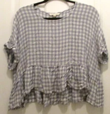 Women’s Grade & Gather Check Blue White Top Blouse Size small/Medium