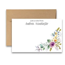 12 PERSONALIZED Flat Notecards Floral Stationery with Envelopes -Floral Bouquet