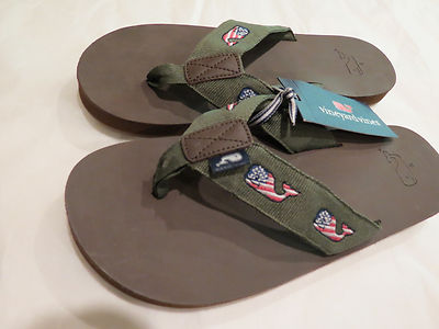 Vineyard Vines Flag Whale Leather Flip Flop Spanish Moss 8  display picture 1