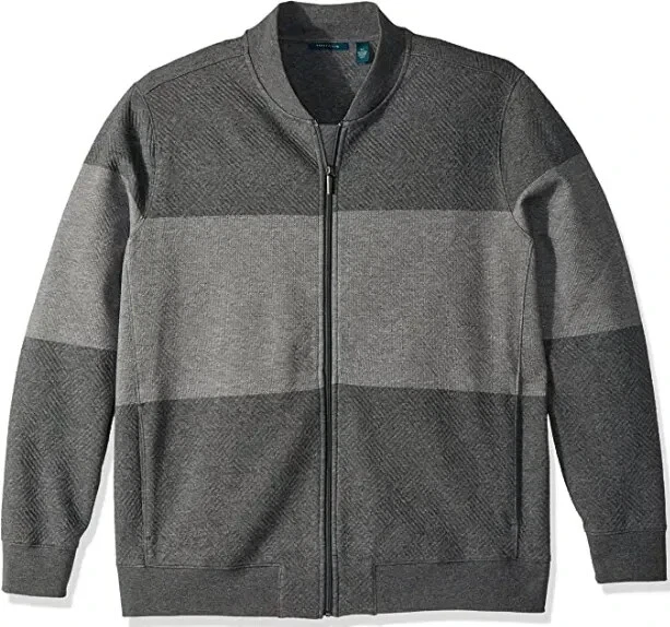 Bombardero Jacquard Perry Ellis Para Hombre Alto Mezcla Algodón Cremallera Completa, GRIS JASPEADO 3X Foto 4 de 4