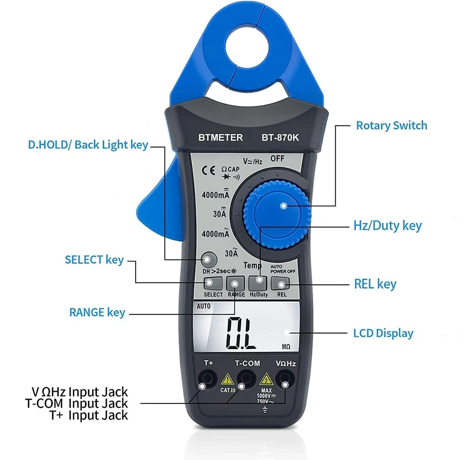 BTMETER 4000mA AC DC Stromzange Zangenamperemeter Zangenmultimeter Messgerät DHL - Bild 3 von 4