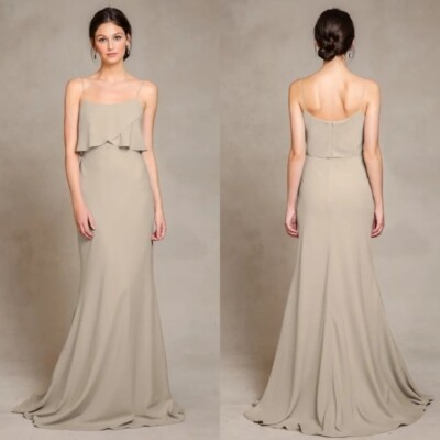 Jenny Yoo NEW Size 0 Blake Dress In Truffle Tan Crepe Wedding Bridesmaid Prom