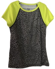 DANSKIN NOW Girls Black Animal Print Short Sleeve Athletic Shirt Size L (10-12)