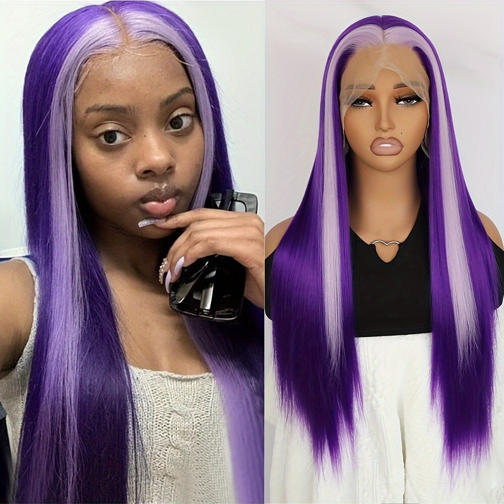 13x4 Ombre Purple Hair Synthetic Frontal Lace Wigs Straight 