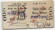 LM&S Railway Ticket Rose Grove to Hapton