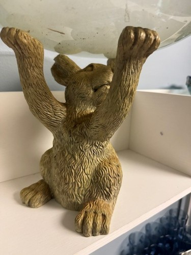 Vintage Resin Bunny Rabbit Pedestal Candy Dish Centerpiece with Glass Bowl 10"