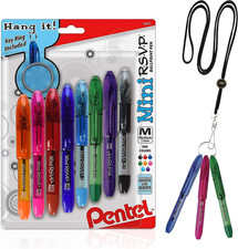 RSVP 8 Mini Pens Ballpoint Pocket Pen Includes a Keyring and Lanyard Necklace