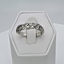 Vtg NEIL LANE Diamond Ring Floral Leafy Filigree 925 Sterling Silver Size 7.5
