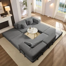 L-Shaped Upholstered Sectional Sofa, Sleeper Sofa Bed Oversized Couch Chaise Set