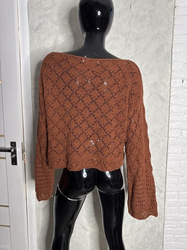 Zara Brown Wide Sleeves Openwork Sweater Size M image 2
