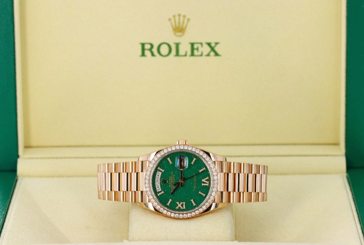 Rolex Day-Date 36mm President, Green Aventurine Diamonds - Rose