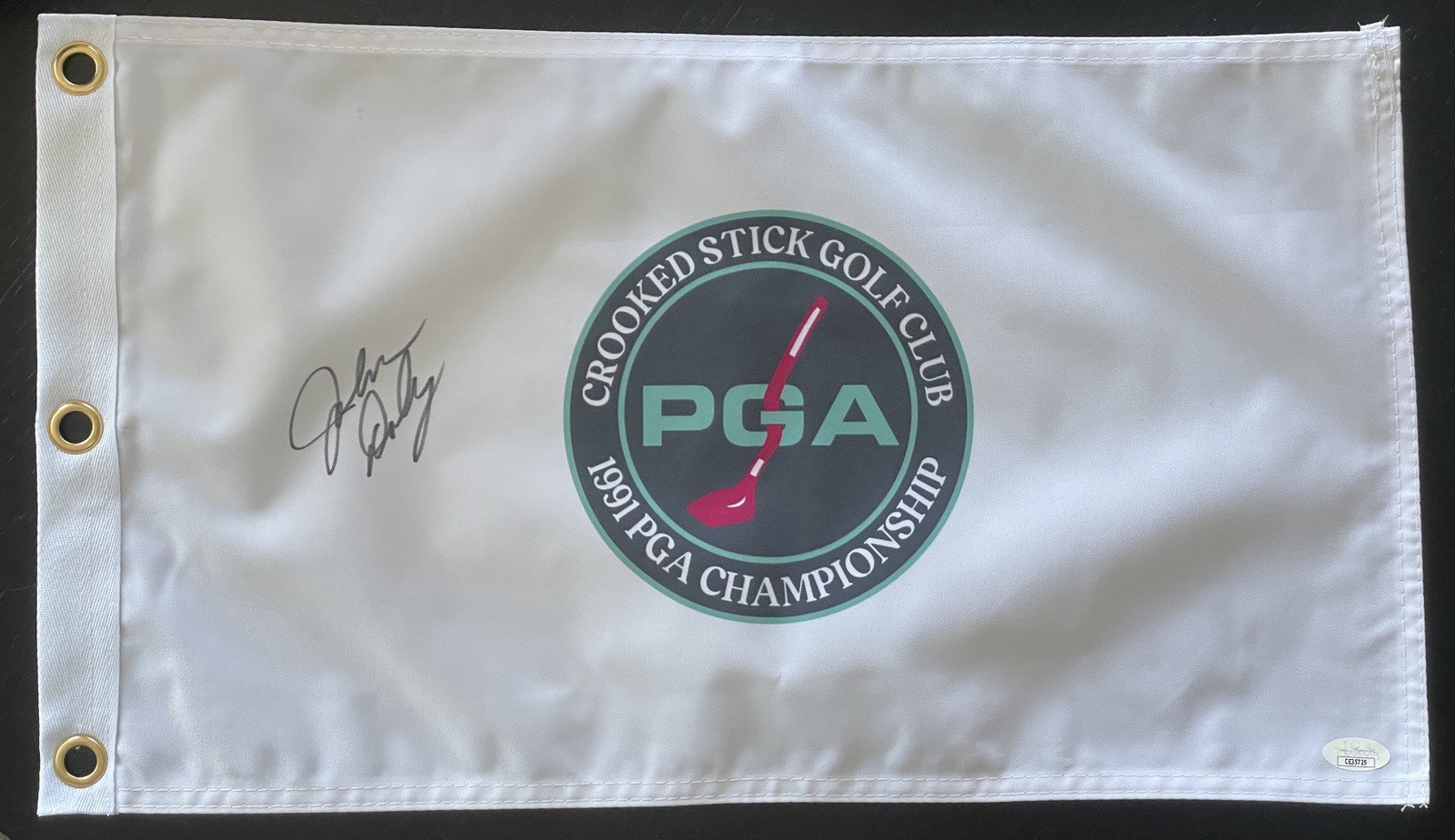 John Daly Autographed Signed 1991 PGA Championship Pin Flag JSA COA Crooked Stick Golf 