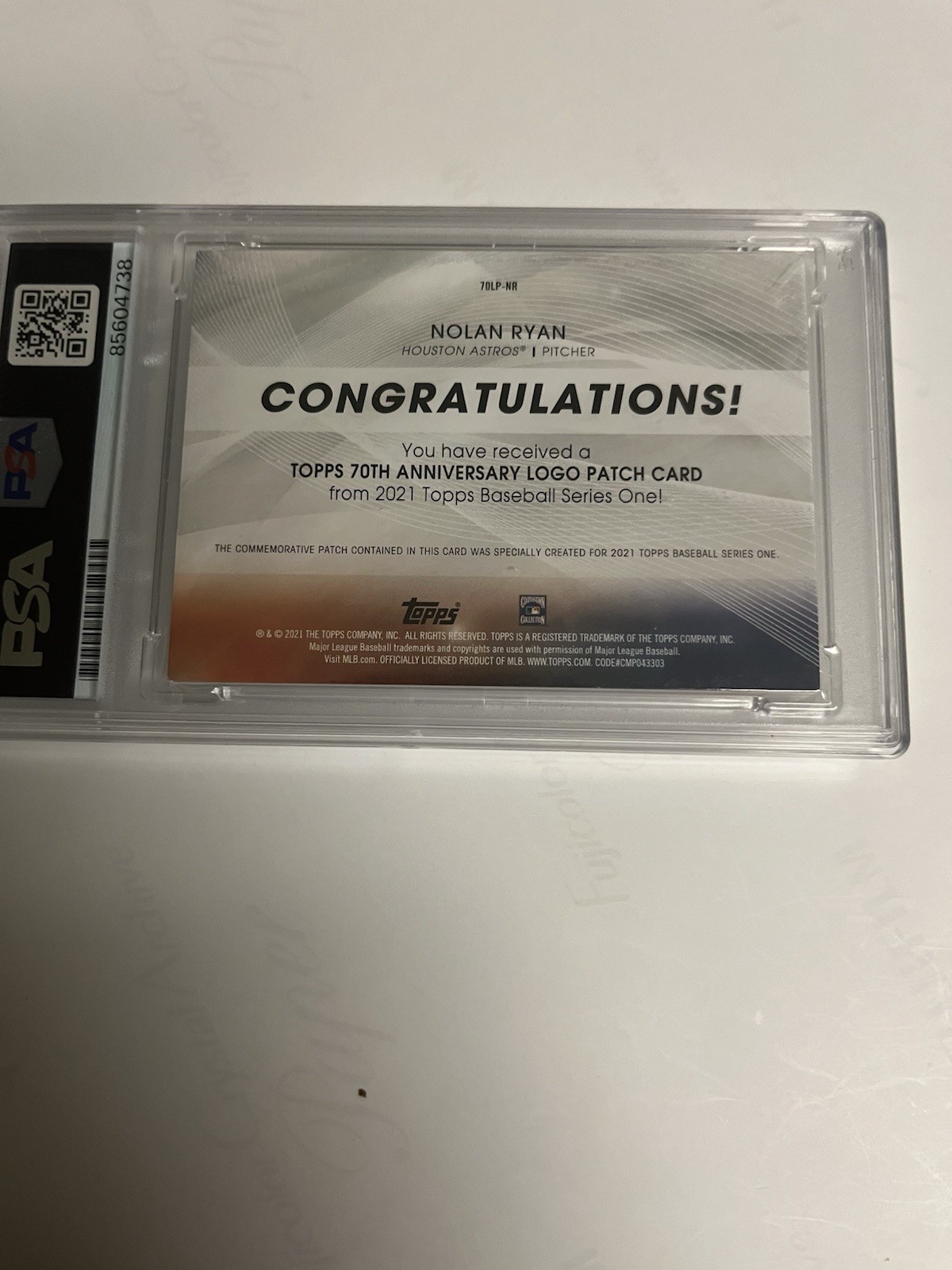 Autographed Nolan Ryan 2021 Topps 70th Patch Card PSA Signed 10 Auto Limited Ed view 4