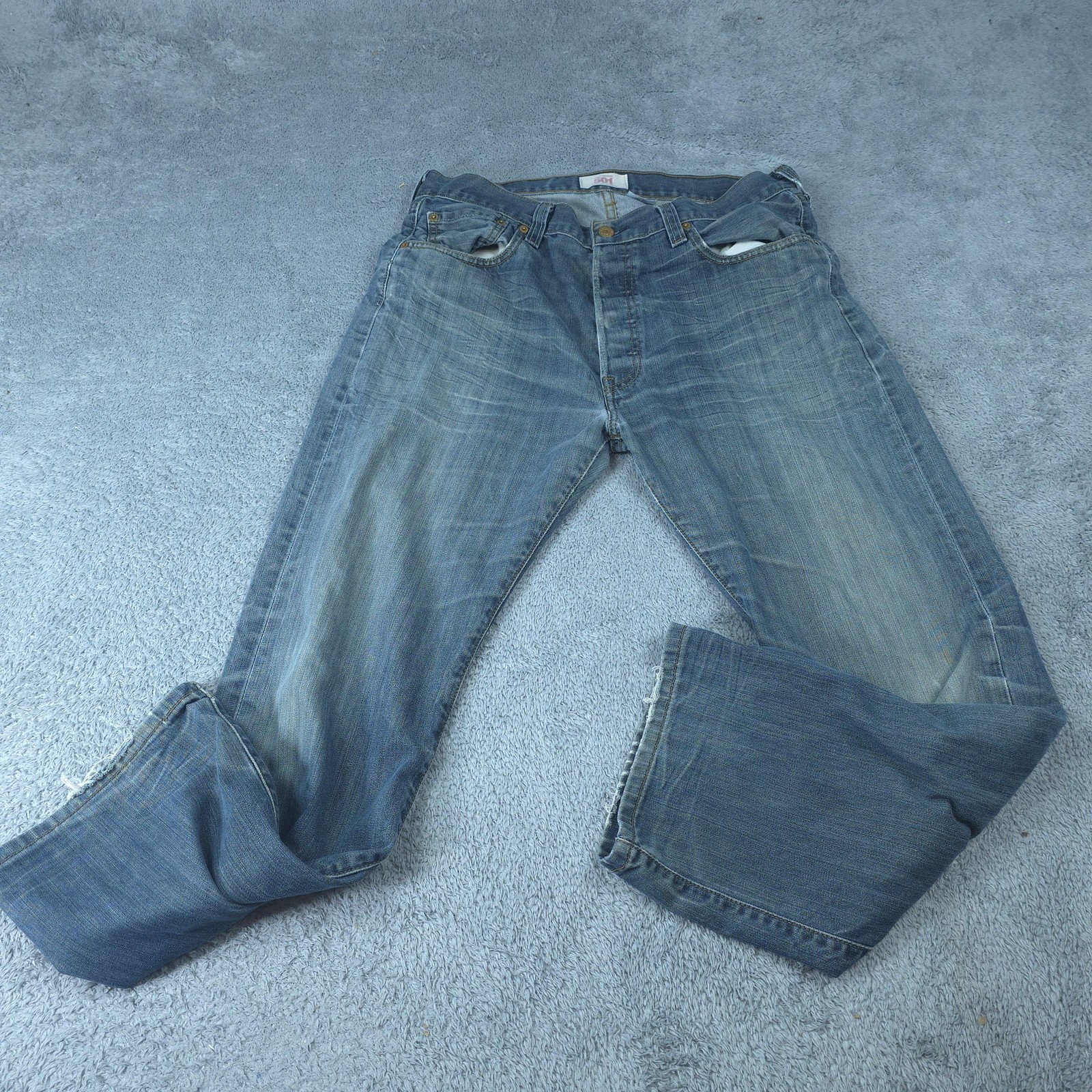 Levis 501 Jeans Mens 36x30 Blue Classic Fit Straight Leg Distressed Denim