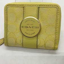 COACH C8323 IMS9V Yellow Jacquard Compact Zip Wallet Genuine