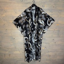 Vintage Cotton Yukata Kimono Robe in a Black Dragon Print Men's L - XL Tall