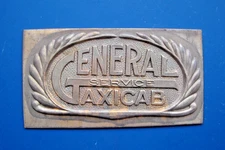 Vintage 1940's General Taxicab Cab Service Company Metal Logo Badge Emblem 3"