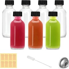 2oz Small Clear Glass Bottles with Lids - 7 Pack Shot Bottles with Caps for