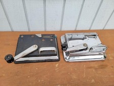 Vintage Heavy Duty Tabletop Lever Paper Cutter Metal Guillotine Lot of 2 Chrome