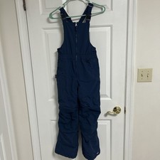 Lands  End Girls Size 10 Navy Snow Bibs Stain On Leg Adjustable Straps Zip Leg