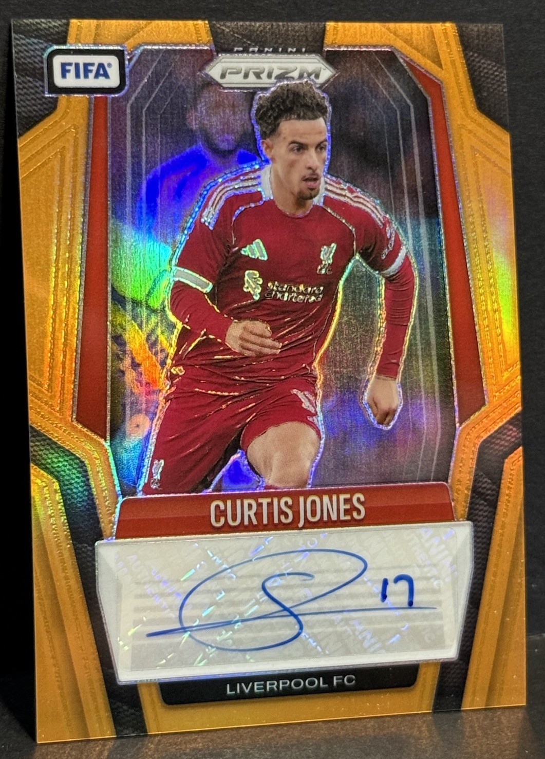 2025-26 Panini Prizm FIFA Liverpool Curtis Jones Auto Orange Prizm /25 view 2