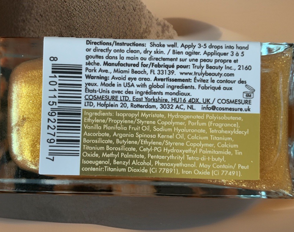 Truly Golden Glaze Luxury Body Oil,  Vitamin C, Vanilla Bean 3.1 Oz / 90ML Vegan