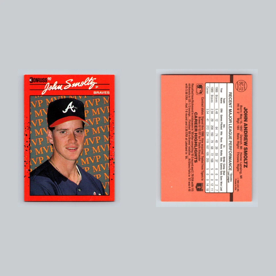 🔥 (2) 1990 Donruss #BC12 John Smoltz / Tom Glavine - Error y tarjetas corregidas Foto 4 de 4
