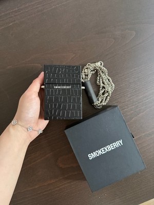 Black Croc Embossed Cigarette Case Chain Bag Mini Box Purse Detachable Strap